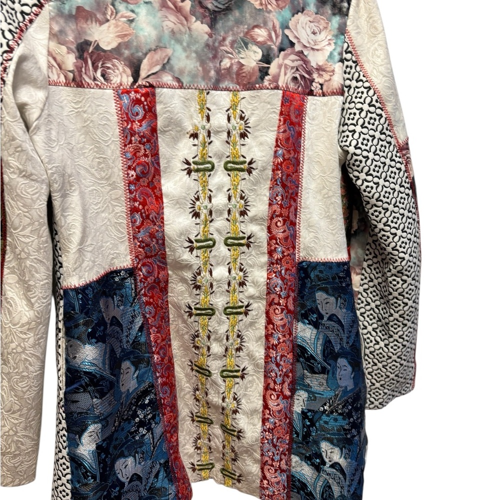 Unique Patchwork Floral & Geometric Trench Coat I… - image 5
